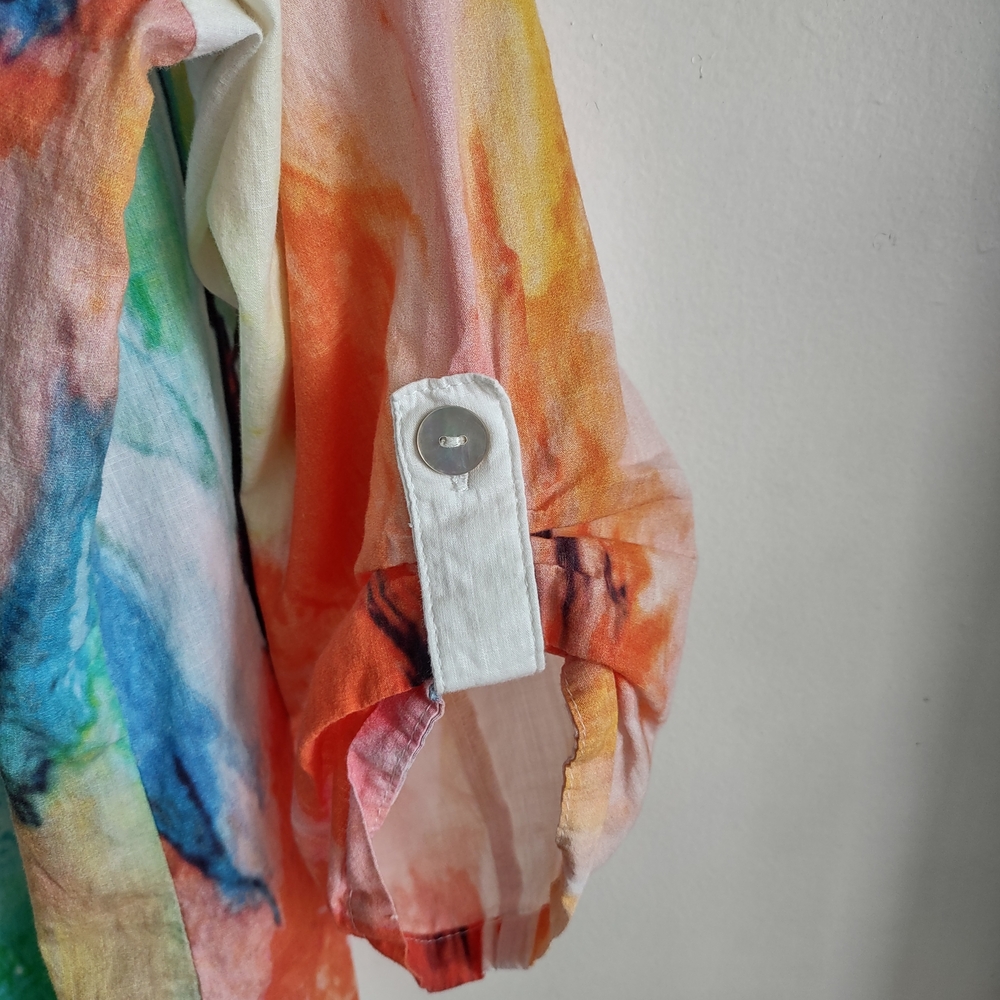Soft Surroundings Orange and Green Boxy Button Down Shirt - Picture 4 of 6